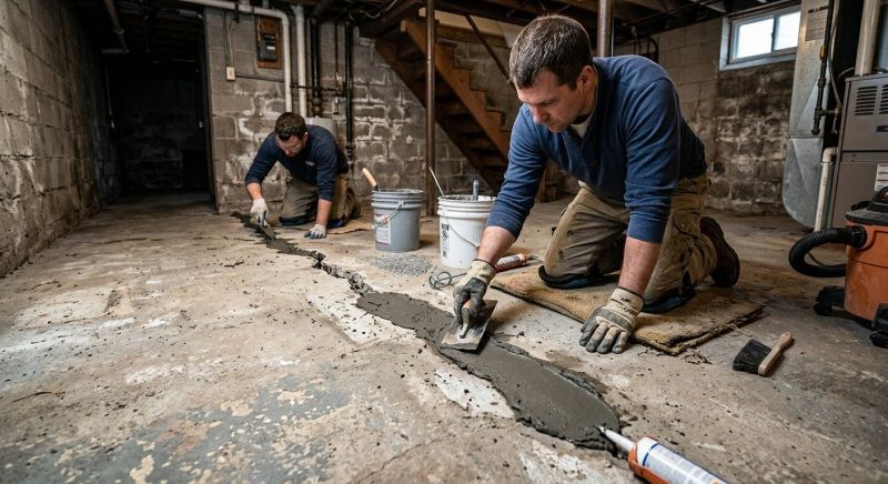 Cracked Basement Floor Repair in Colchester, CT